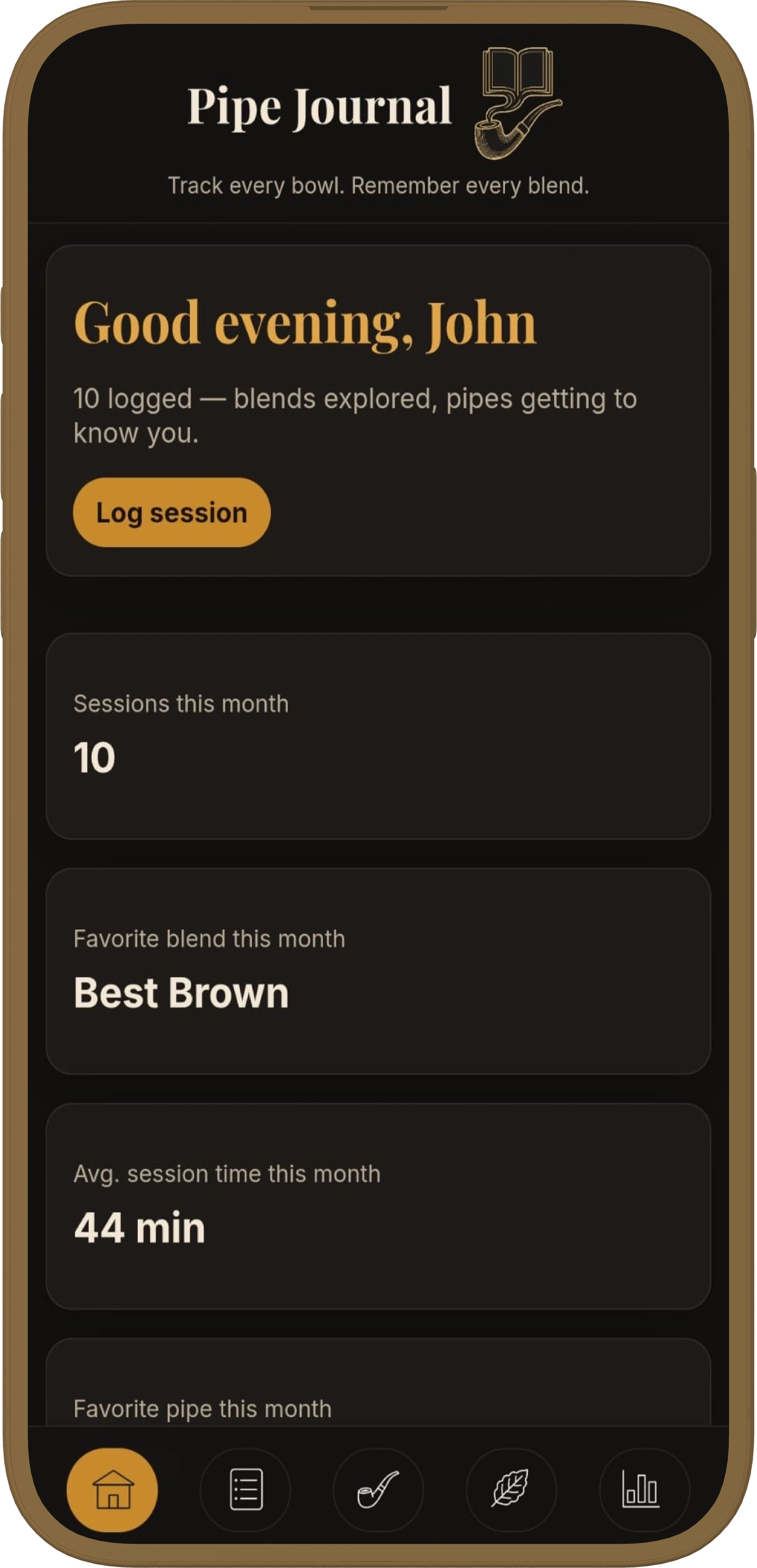 Pipe Journal home screen