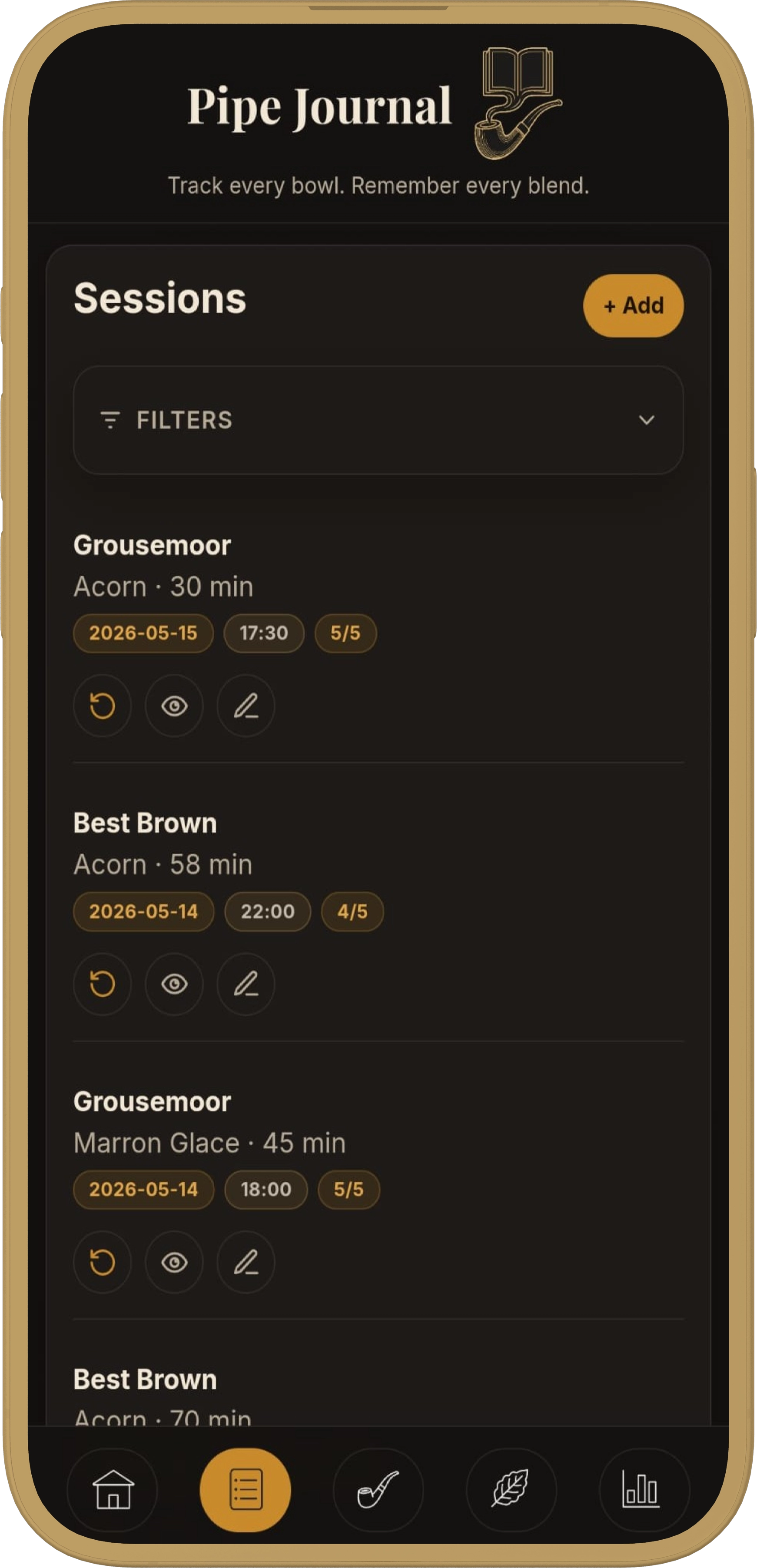 Sessions screen